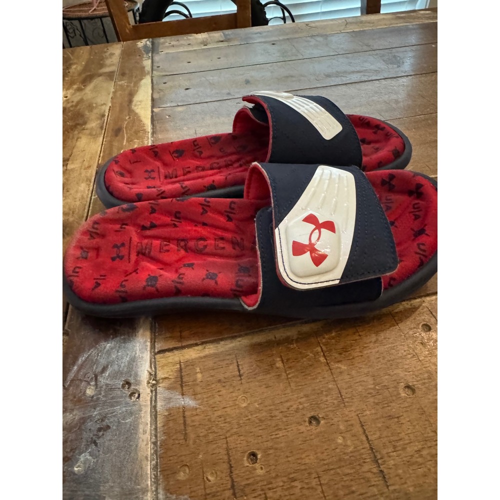 Under Armour Ignite Mercenary Kids Slides Red Navy Blue 3023781-601 Size 3Y - Picture 2 of 7